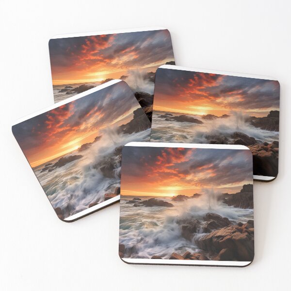 Item preview, Rocky beach at sunset in long exposure - Landscape photography designed and sold by TheArtistOf2022.