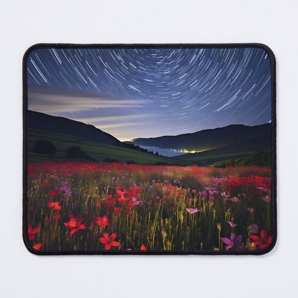 Item preview, Field with flowers landscape at night with starry sky - Landscape photography designed and sold by TheArtistOf2022.