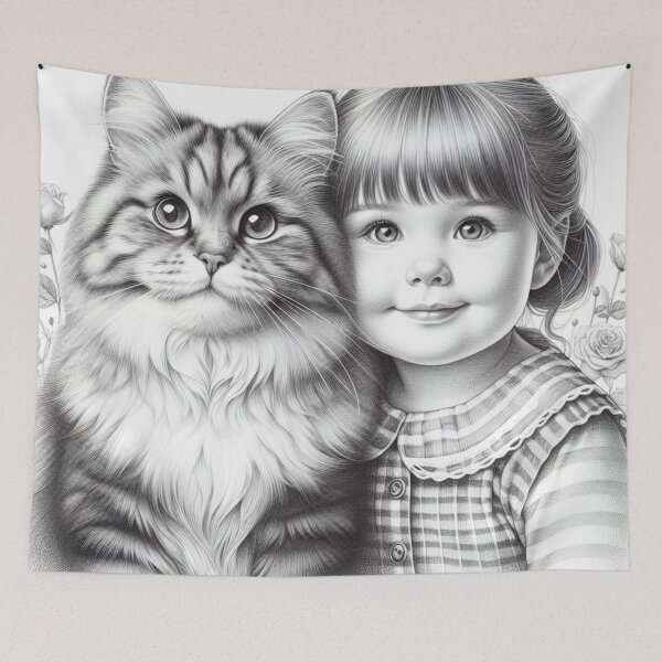 Item preview, Graceful Harmony: Endearing Girl and Cat Portrait designed and sold by SuzieNgatia.