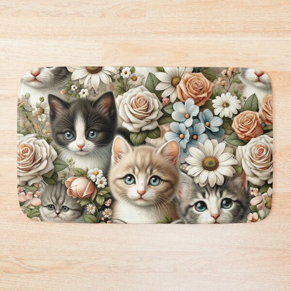 Item preview, Classic Kittens and Flowers Print - Chic Chat Créations Ref.080 designed and sold by ChicChat.