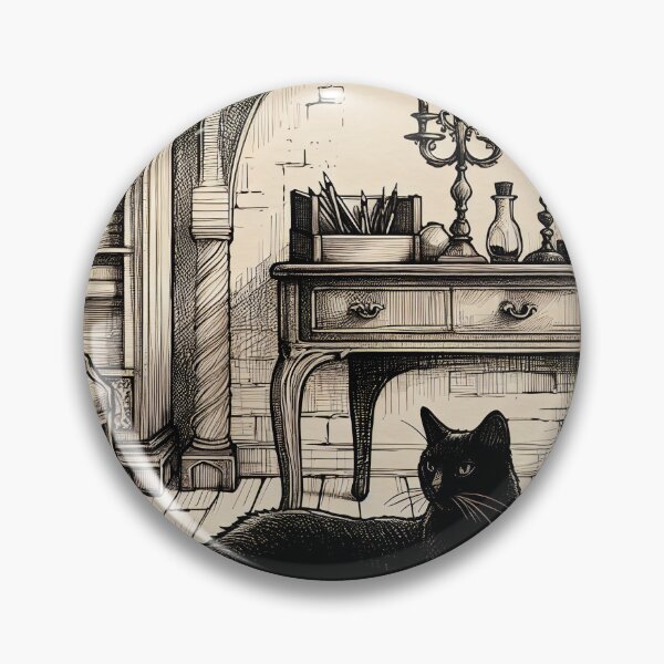 Artikelvorschau, Stilvolle Stube mit Eleganter Schwarzer Katze entworfen und verkauft von PictorialWhimsy.