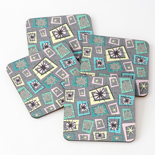 Item preview, Retro pattern No.44c-  starbursts and irregular rectangles (blue green) designed and sold by TalkingHerds.