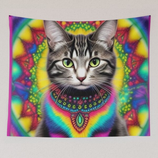 Item preview, Bright Colorful Psychedelic Cat designed and sold by TheDarkWardrobe.
