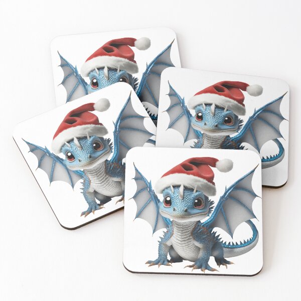 Item preview, Realistic Artwork of a Cute Blue Baby Dragon Wearing a Red Santa Christmas Hat designed and sold by CuteopiaGallery.