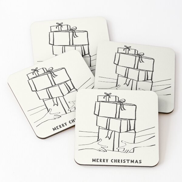 Item preview, Christmas illustration of hands giving gifts. Trendy black design designed and sold by AlarconStudio.