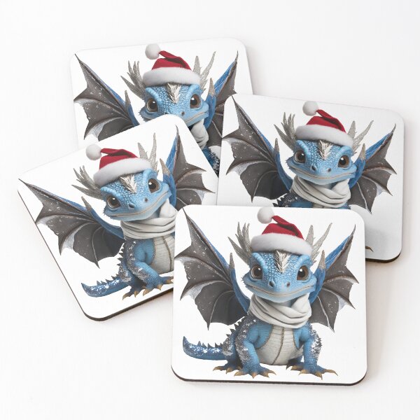 Item preview, Realistic Artwork of a Cute Blue Baby Dragon Wearing a Red Santa Christmas Hat designed and sold by CuteopiaGallery.