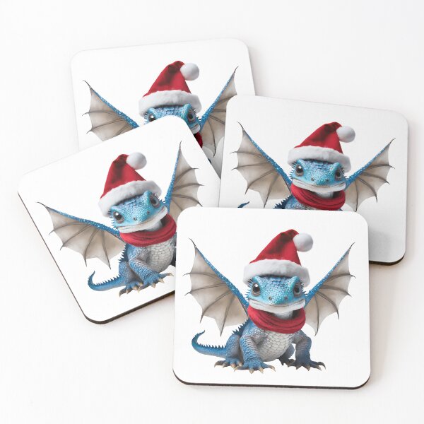 Item preview, Realistic Artwork of a Cute Blue Baby Dragon Wearing a Red Santa Christmas Hat designed and sold by CuteopiaGallery.