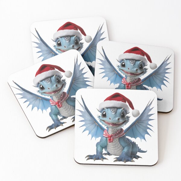 Item preview, Realistic Artwork of a Cute Blue Baby Dragon Wearing a Red Santa Christmas Hat designed and sold by CuteopiaGallery.
