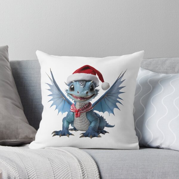 Item preview, Realistic Artwork of a Cute Blue Baby Dragon Wearing a Red Santa Christmas Hat designed and sold by CuteopiaGallery.