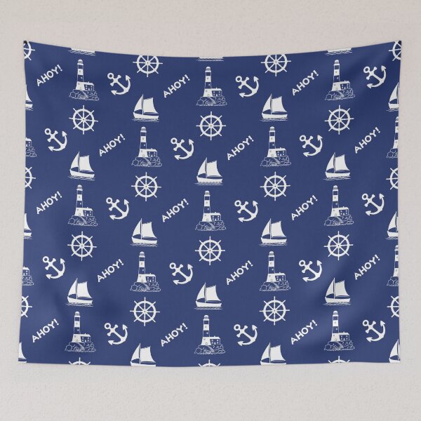 Item preview, Sailing Illustrative Pattern White on Navy Blue designed and sold by NataliePaskell.