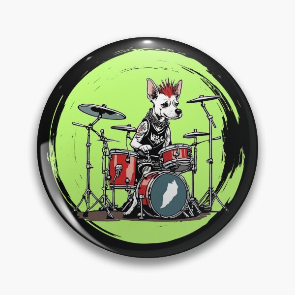 Aperçu de l'œuvre PUNK DOG DRUMMER DOG 4 – chien à bascule – chien à bascule – chien batteur créée et vendue par Musicians-world.