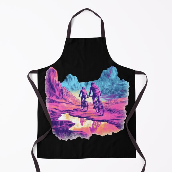 Item preview, NEON mountain bikers ride through colorful uneven terrain designed and sold by WallGemsArt.