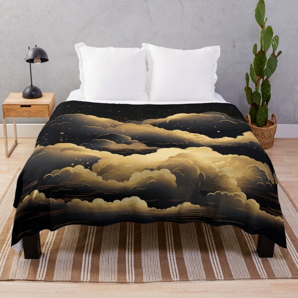 Aperçu de l'œuvre impression illustrative de motif de nuages dorés et noirs créée et vendue par dcrc.