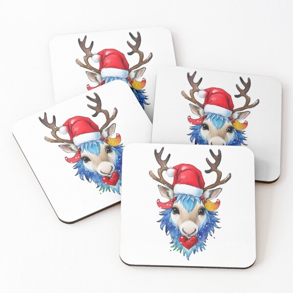 Item preview, adorable Reindeer head wearing a Santa hat designed and sold by Sanderland.