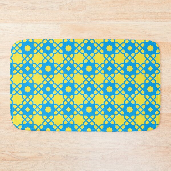 Item preview, Bright Blue Yellow Star Grids Square Sunshine Carnival Starlight Snowflakes Motifs Pattern designed and sold by PenguinForests.