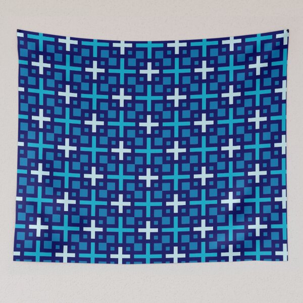 Item preview, Navy Azure Blue Cross Plus Square Sign Geometric Nautical Ocean Mosaic Pattern designed and sold by PenguinForests.