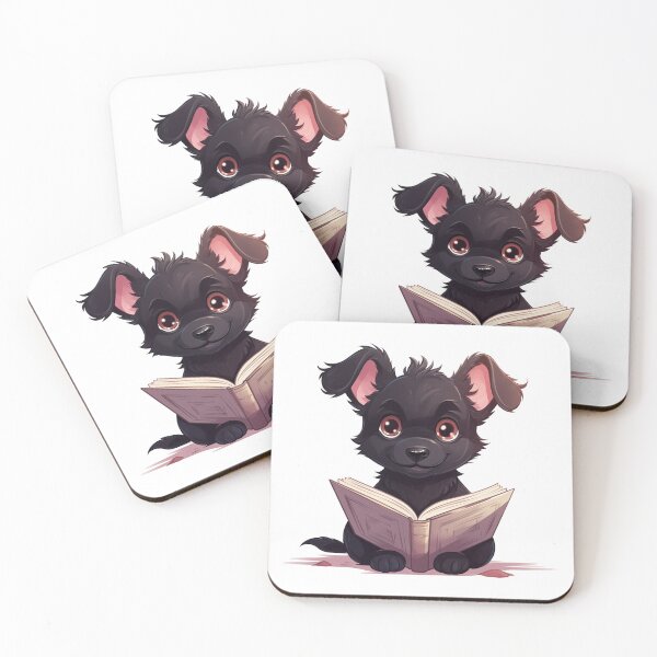 Item preview, Cute black dog reading a book designed and sold by HappyStickBike.