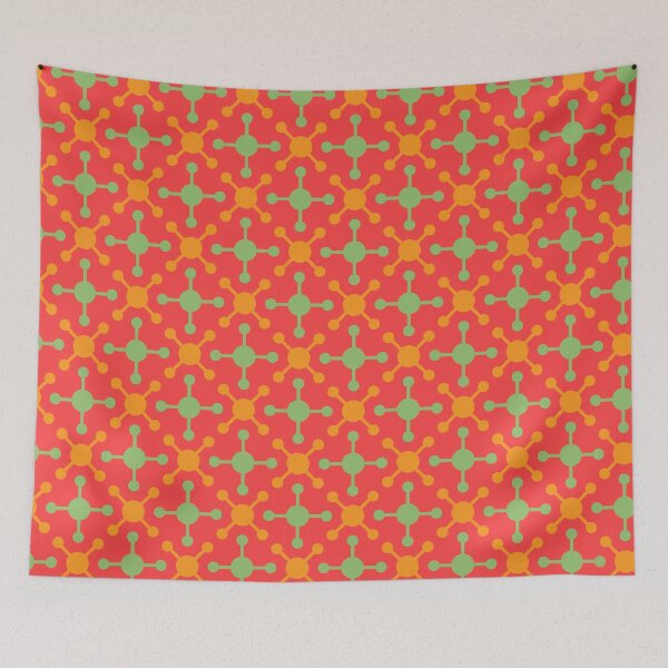 Item preview, Vermilion Green Mango Square Molecule Round Dots Modern Citrus Fruits Summer Festive Pop Pattern designed and sold by PenguinForests.