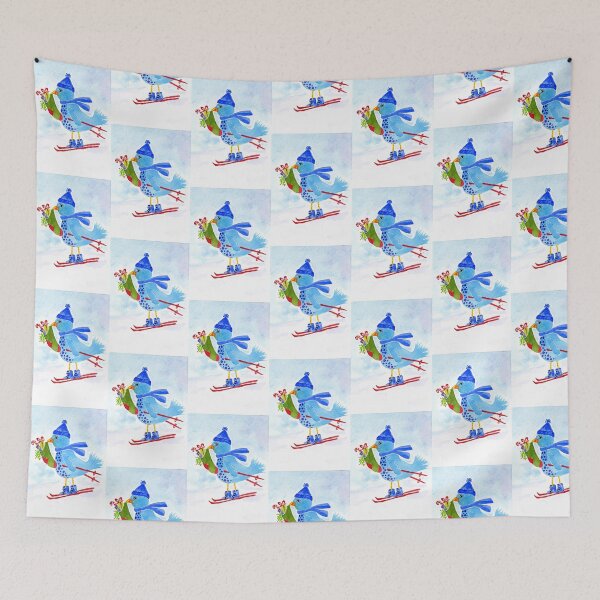 Item preview, Bluebird on Skis with Christmas Stocking designed and sold by Sonoran Glimmer.
