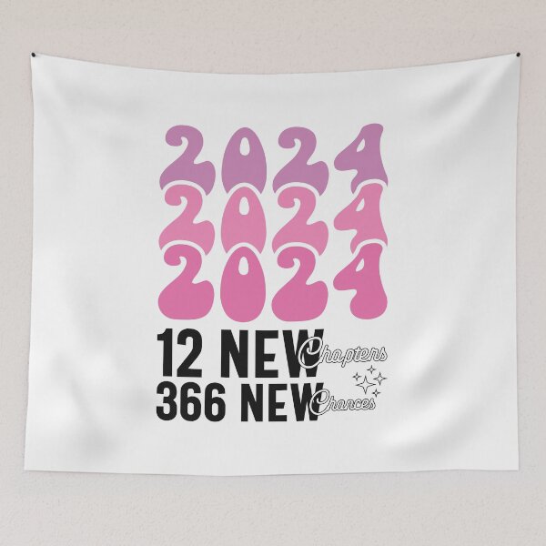 Item preview, 2024, 12 New Chapters, 366 New Chances - Retro Groovy New Year Celebration (Pink and Black Design) designed and sold by Spiprinto.