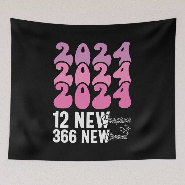 Item preview, 2024, 12 New Chapters, 366 New Chances - Retro Groovy New Year Celebration (Pink and White Design) designed and sold by Spiprinto.