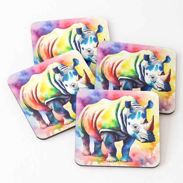 Item preview, Watercolor rainbow rhino designed and sold by RiverAquarius.