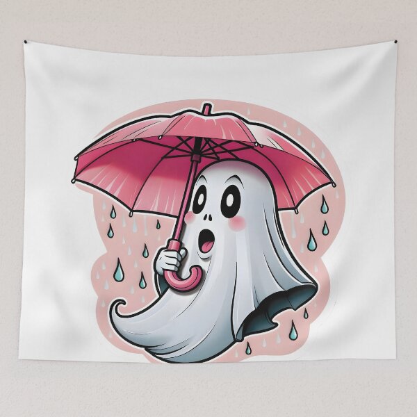 Item preview, Cheerful Ghost with Umbrella - Whimsical Rainy Day Art designed and sold by RevGens.