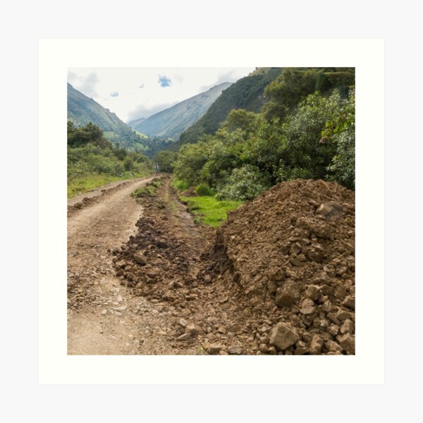Partially destroyed dirt road in Andes mountains, Ecuador Art Print