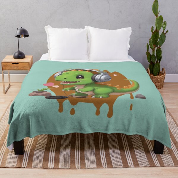Item preview, Little mini T-Rex with headphones in an anime kawaii look designed and sold by Ecmoprints.