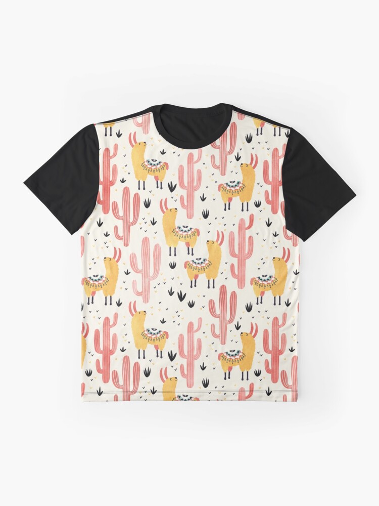 Alternate view of Yellow Llamas Red Cacti Graphic T-Shirt