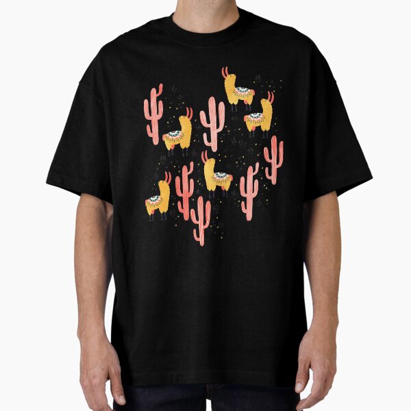 Yellow Llamas Red Cacti Oversized T-Shirt