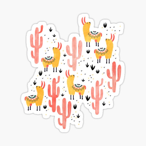 Yellow Llamas Red Cacti Sticker