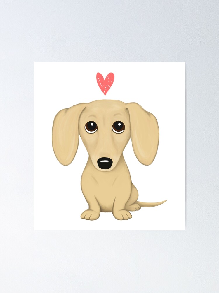 Cream Smooth Coated Dachshund Dog Cartoon with Heart Cream Smooth Coated Dachshund Dog Cartoon with Heart