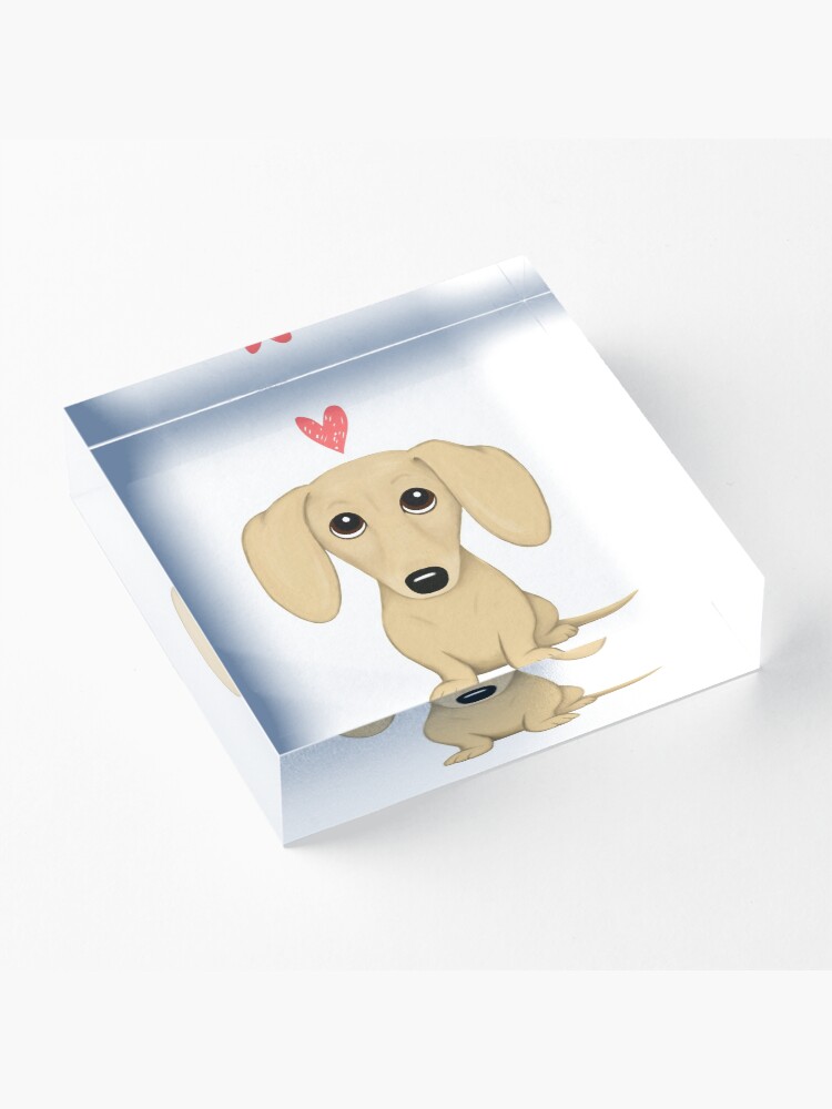 Alternate view of Cream Smooth Coated Dachshund Dog Cartoon with Heart Acrylic Block