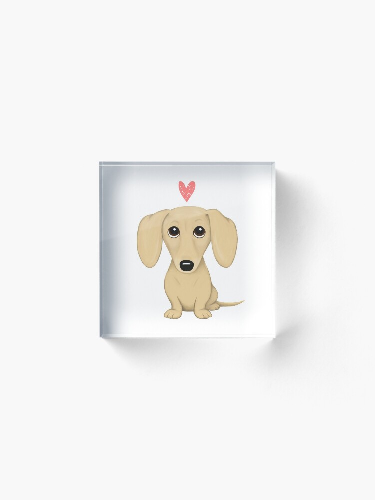 Alternate view of Cream Smooth Coated Dachshund Dog Cartoon with Heart Acrylic Block