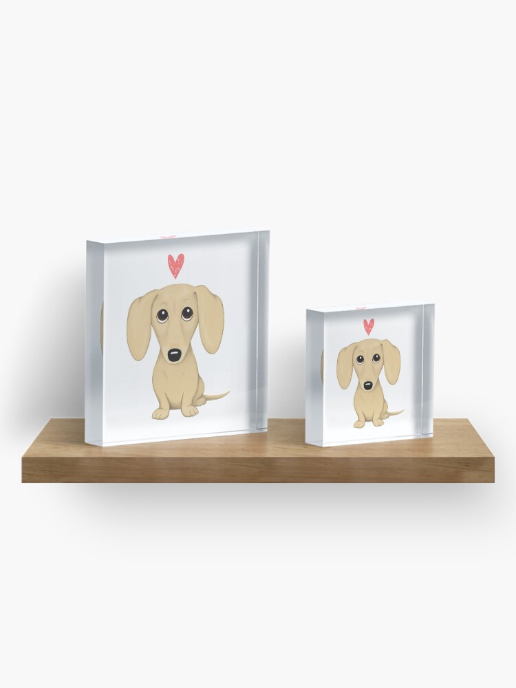 Alternate view of Cream Smooth Coated Dachshund Dog Cartoon with Heart Acrylic Block