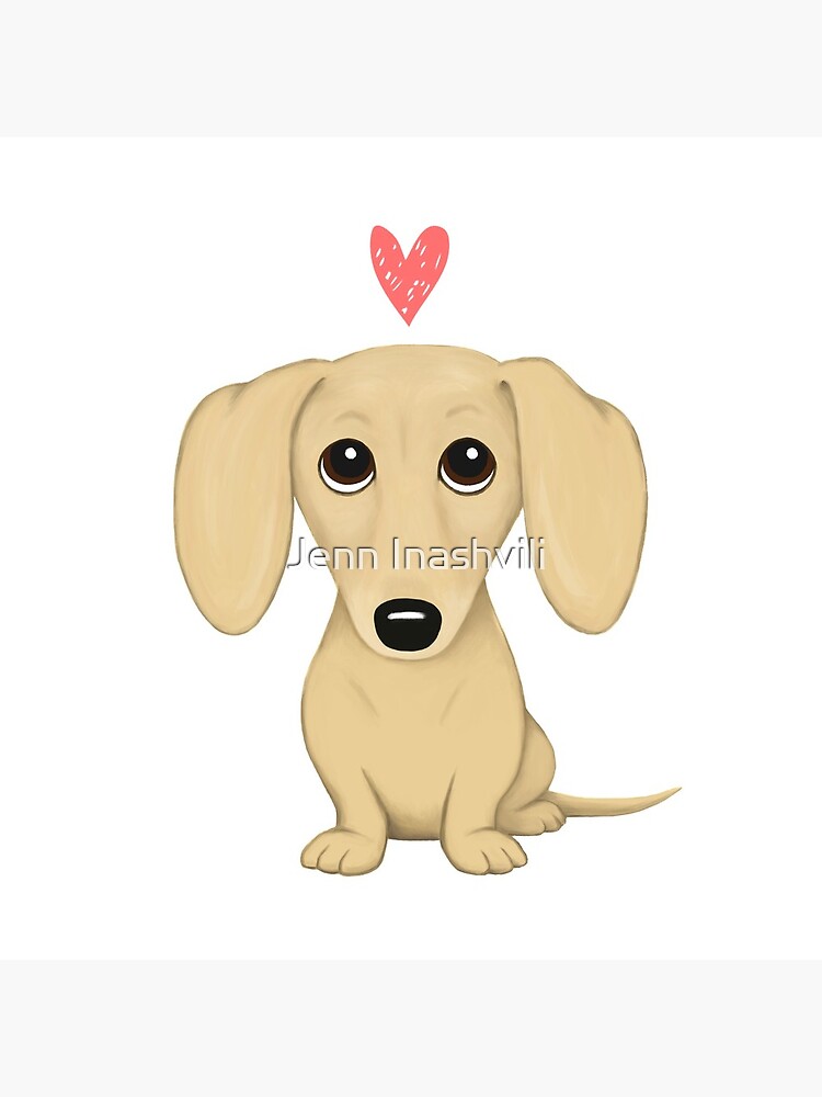 Cream Smooth Coated Dachshund Dog Cartoon with Heart by ShortCoffee