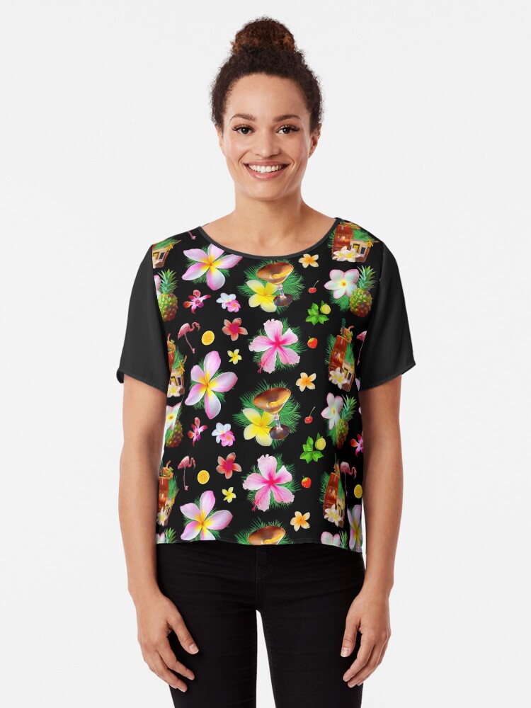 Thumbnail 1 of 6, Chiffon Top, Tiki cocktails tropical aloha fun designed and sold by SkyDiary.