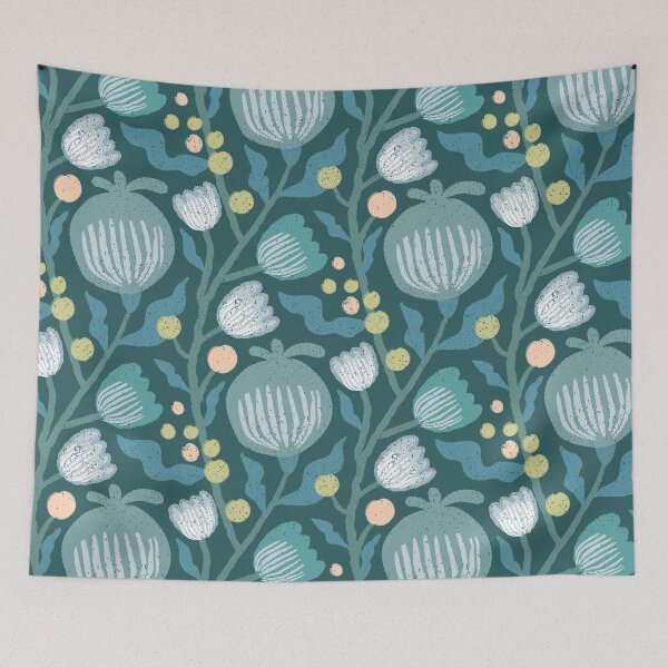 Item preview, Blue flower berries pattern designed and sold by Miss-Belle.
