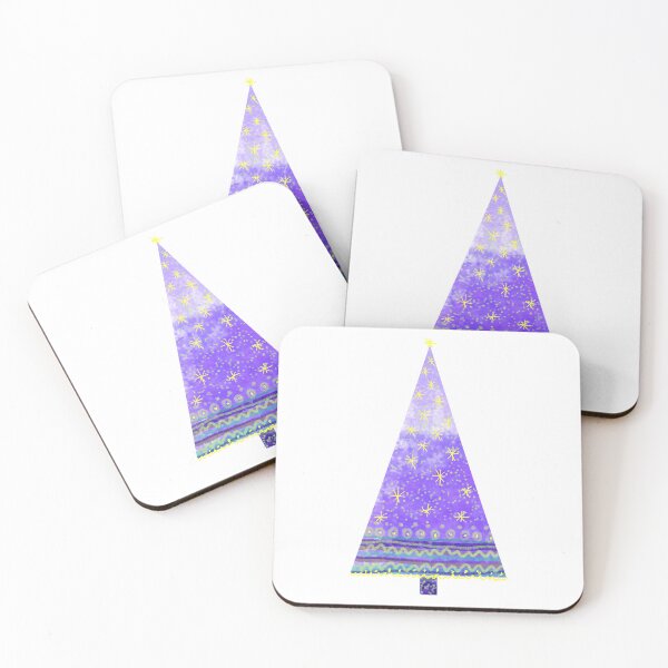 Item preview, Watercolor Christmas tree with decorations, intense colors, deep purple and yellow. designed and sold by My-fake-places.