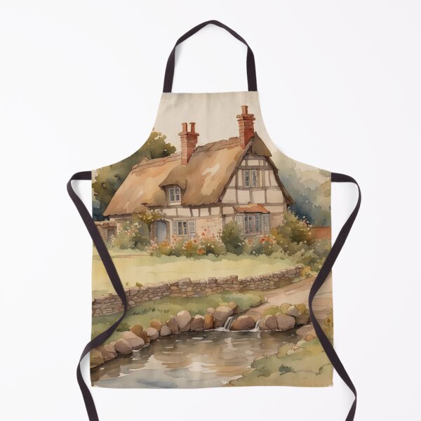Item preview, Traditional Old English Medieval Cottage in Summer Watercolor designed and sold by MeadowFarmPrint.
