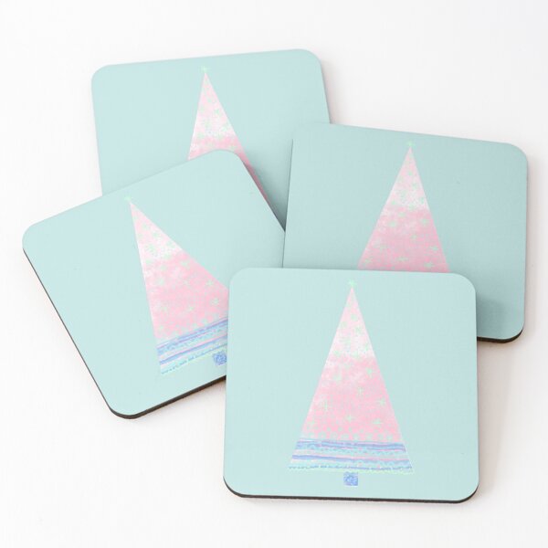 Item preview, Watercolor Christmas tree with decorations, intense colors, light blue and pastel pink. designed and sold by My-fake-places.
