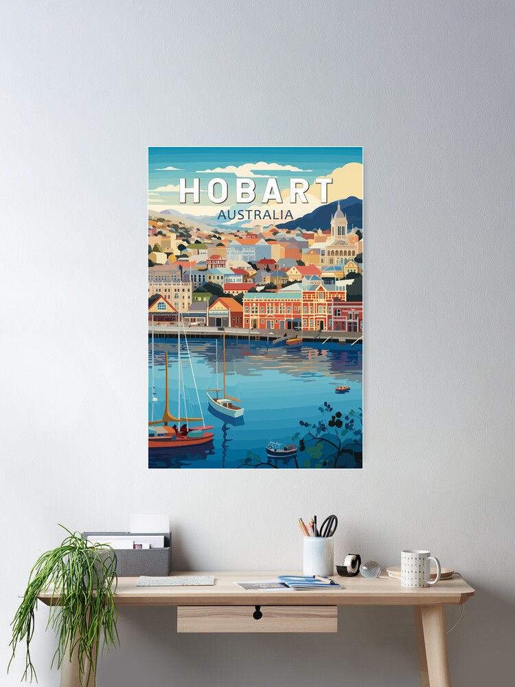 Thumbnail 2 of 3, Poster, Hobart Australia Travel Art Vintage designed and sold by KrisSidDesigns.