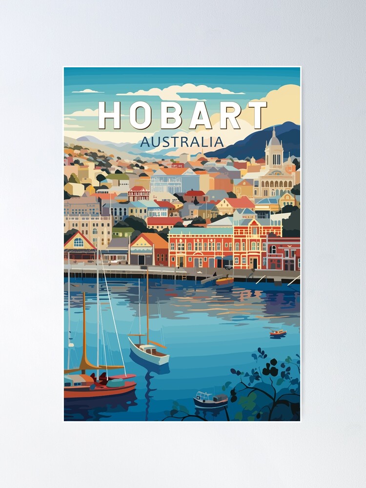 Thumbnail 1 of 3, Poster, Hobart Australia Travel Art Vintage designed and sold by KrisSidDesigns.