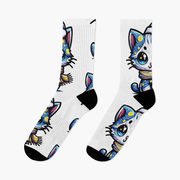 Item preview, Van Gogh Starry Night Style Kawaii Cute Cat For Christmas designed and sold by CandyDroidMerch.