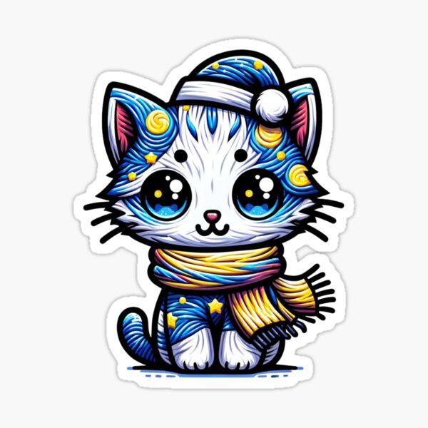 Item preview, Van Gogh Starry Night Style Kawaii Cute Cat For Christmas designed and sold by CandyDroidMerch.