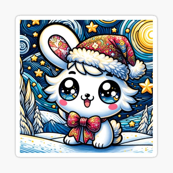 Item preview, Van Gogh Starry Night Style Kawaii Cute Cat For Christmas designed and sold by CandyDroidMerch.