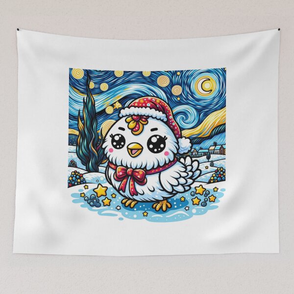 Item preview, Van Gogh Starry Night Style Kawaii Chicken Cat For Christmas designed and sold by CandyDroidMerch.