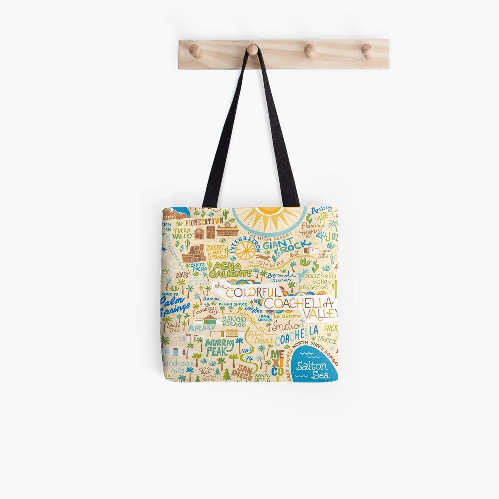 Coachella Valley Illustrated Map - Palm Springs, Joshua Tree Tote Bag