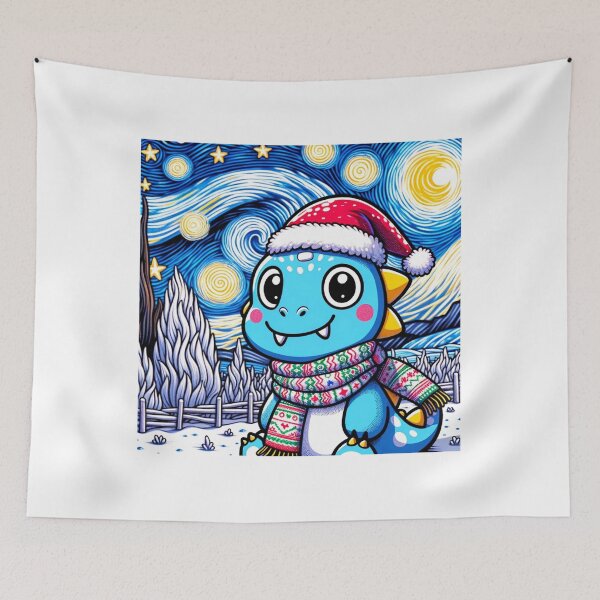 Item preview, Van Gogh Starry Night Style Kawaii Dino For Christmas designed and sold by CandyDroidMerch.